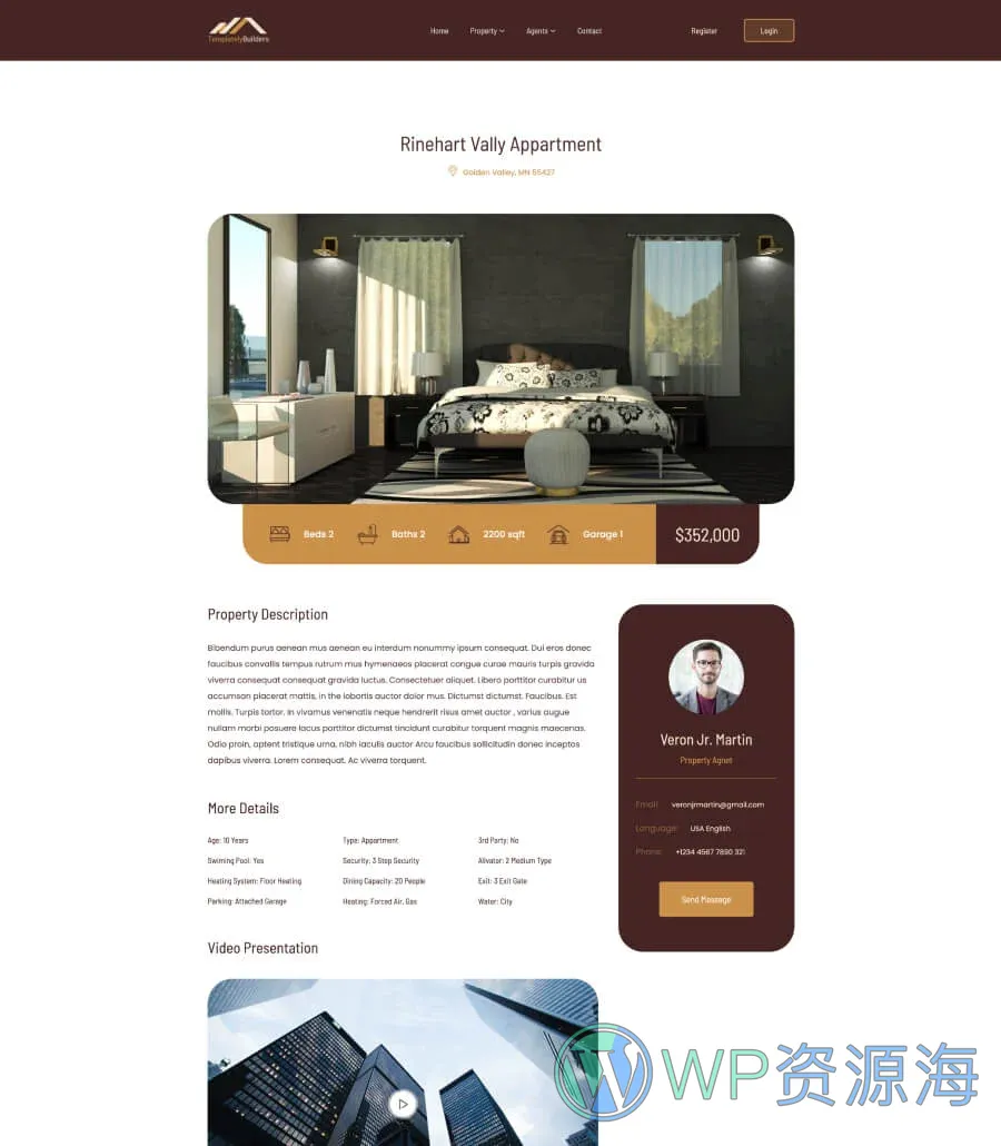 房地产Gutenberg网站模板_一键导入快速建站插图2-WP资源海 TemplatelyBuilders Property Page For Gutenberg
