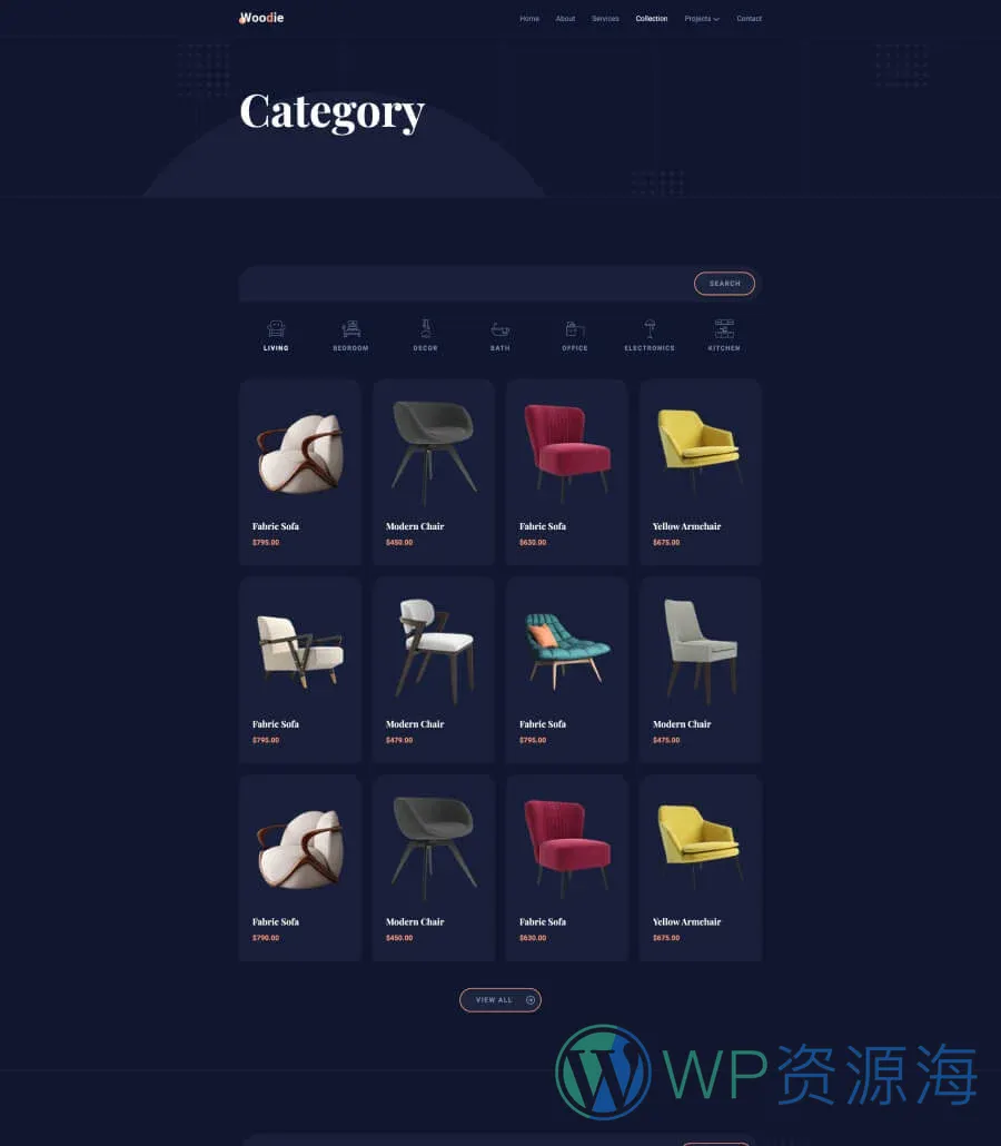 家具商城 一键速建Gutenberg网站模板_一键导入快速建站插图6-WP资源海 Woodie Collection Page For Gutenberg