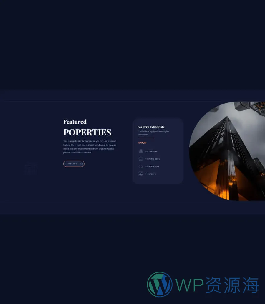 家具商城 一键速建Gutenberg网站模板_一键导入快速建站插图11-WP资源海 Woodie Property Overview Section For Gutenberg