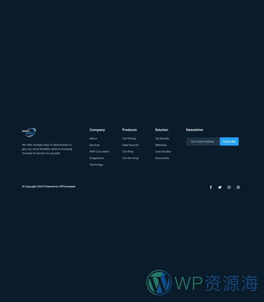 Speedy Rentals Footer Section For Gutenberg