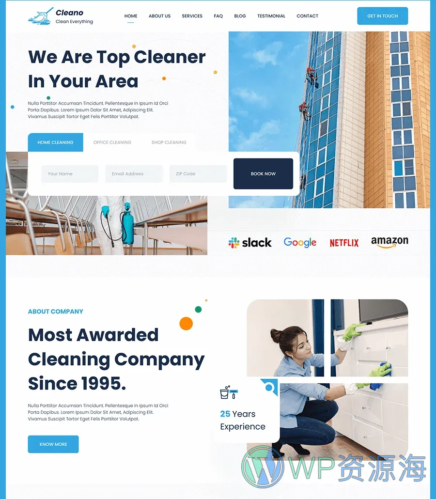 清洁服务整站Elementor网站模板_一键导入快速建站插图1-WP资源海 Cleano Home Page