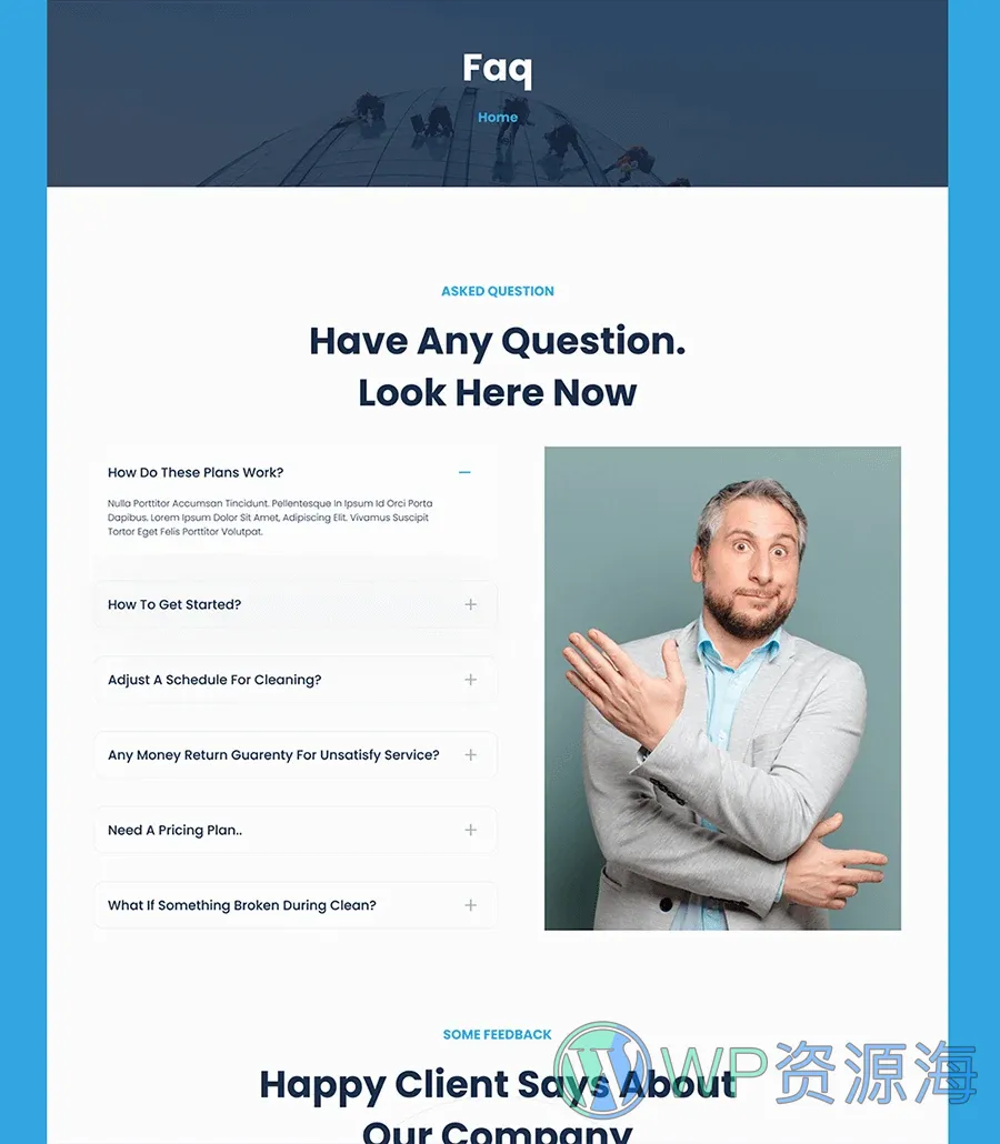 清洁服务整站Elementor网站模板_一键导入快速建站插图7-WP资源海 Cleano FAQ Page