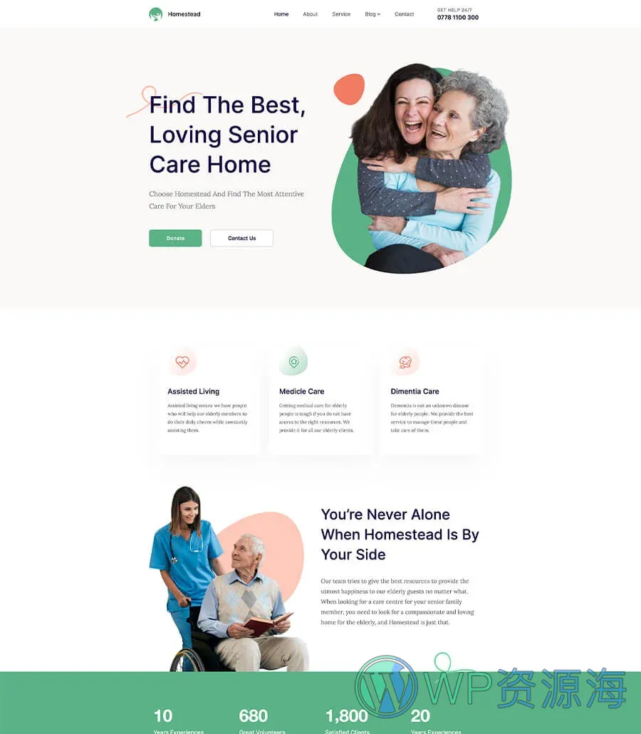 老年护理服务Gutenberg网站模板_一键导入快速建站插图1-WP资源海 Homestead Home Page For Gutenberg
