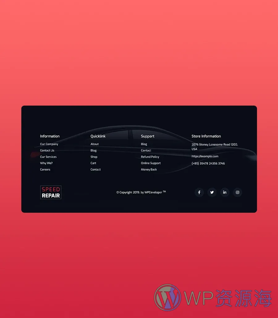 汽车配件商城Elementor网站模板_一键导入快速建站插图7-WP资源海 Speed Repair Footer Section