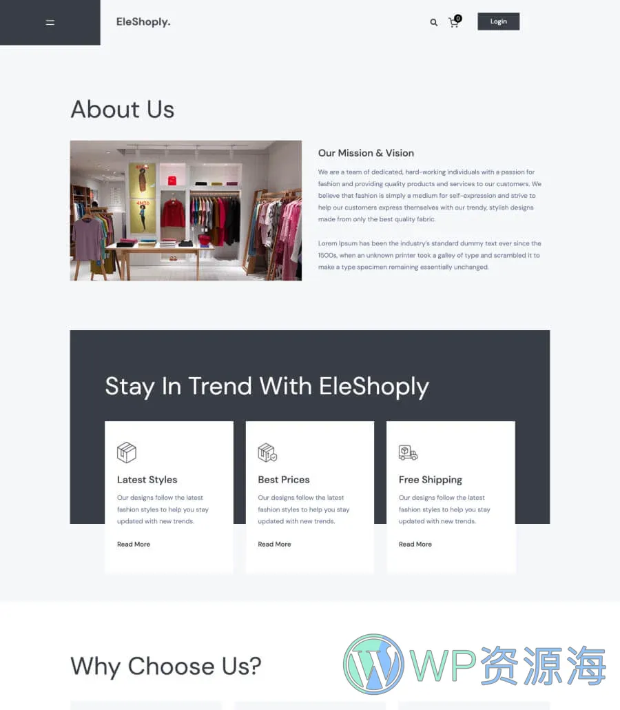 EleShoply About Page For Gutenberg