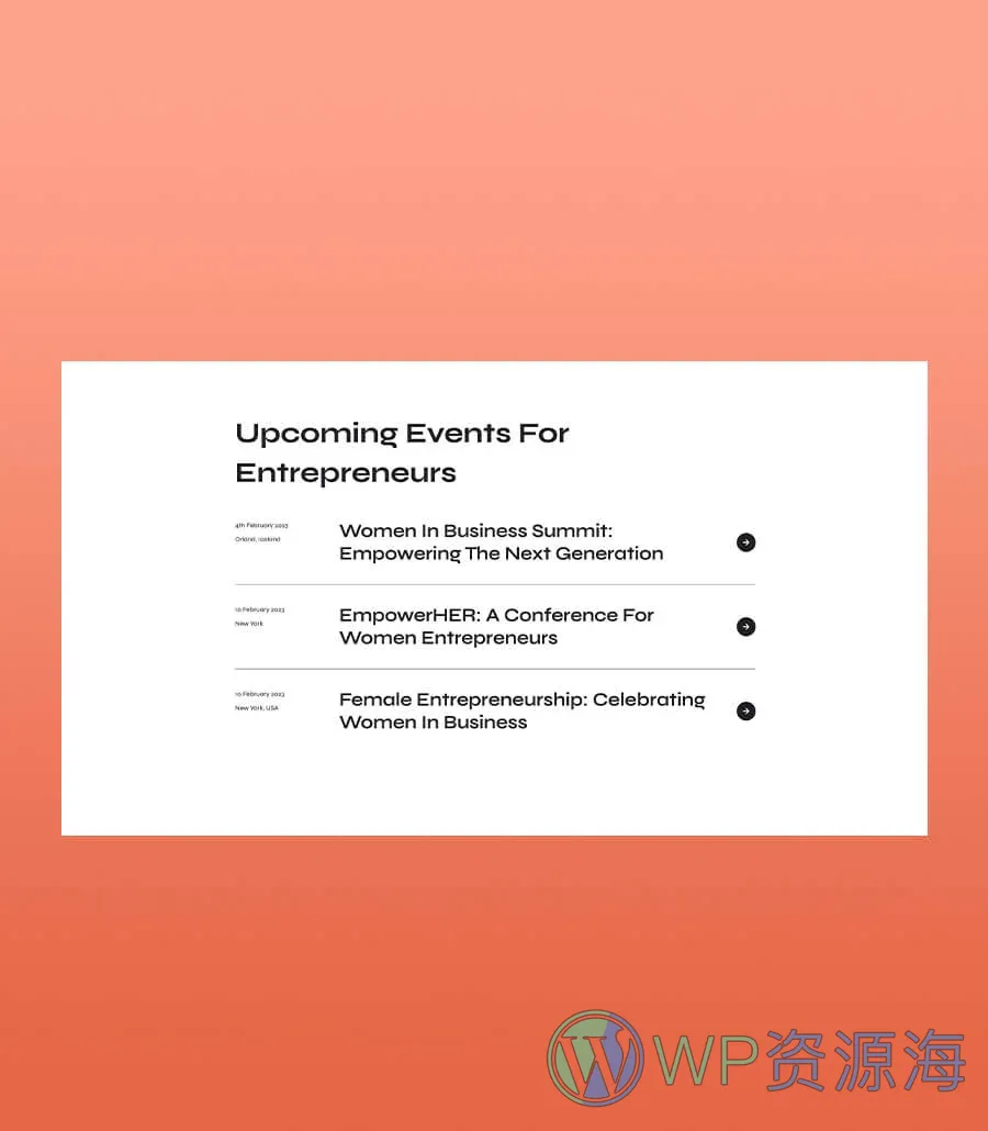 SheNetwork Events Section For Gutenberg