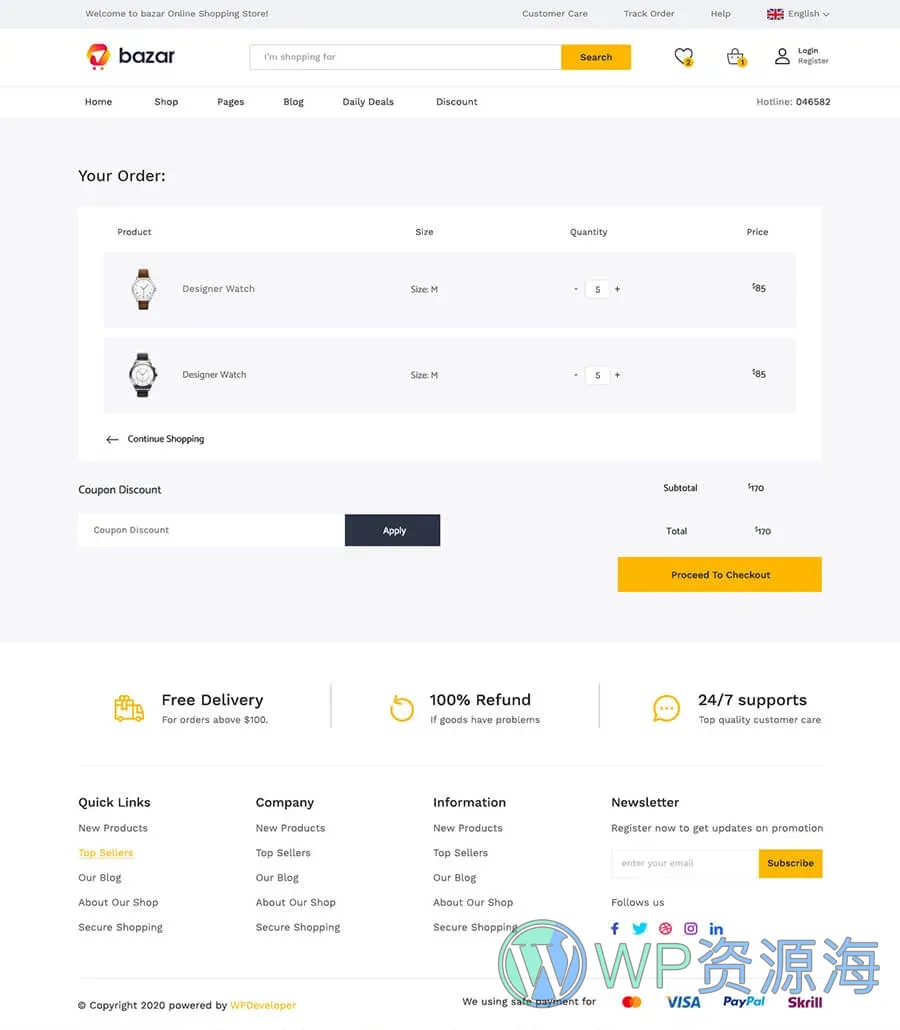 多商户Elementor网站模板_一键导入快速建站插图6-WP资源海 Bazar Cart Page