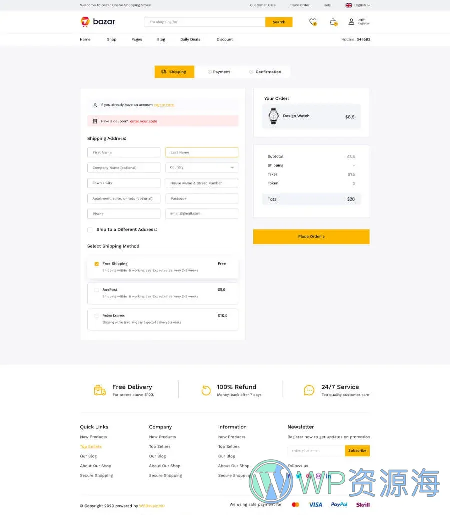 多商户Elementor网站模板_一键导入快速建站插图7-WP资源海 Bazar Checkout Page