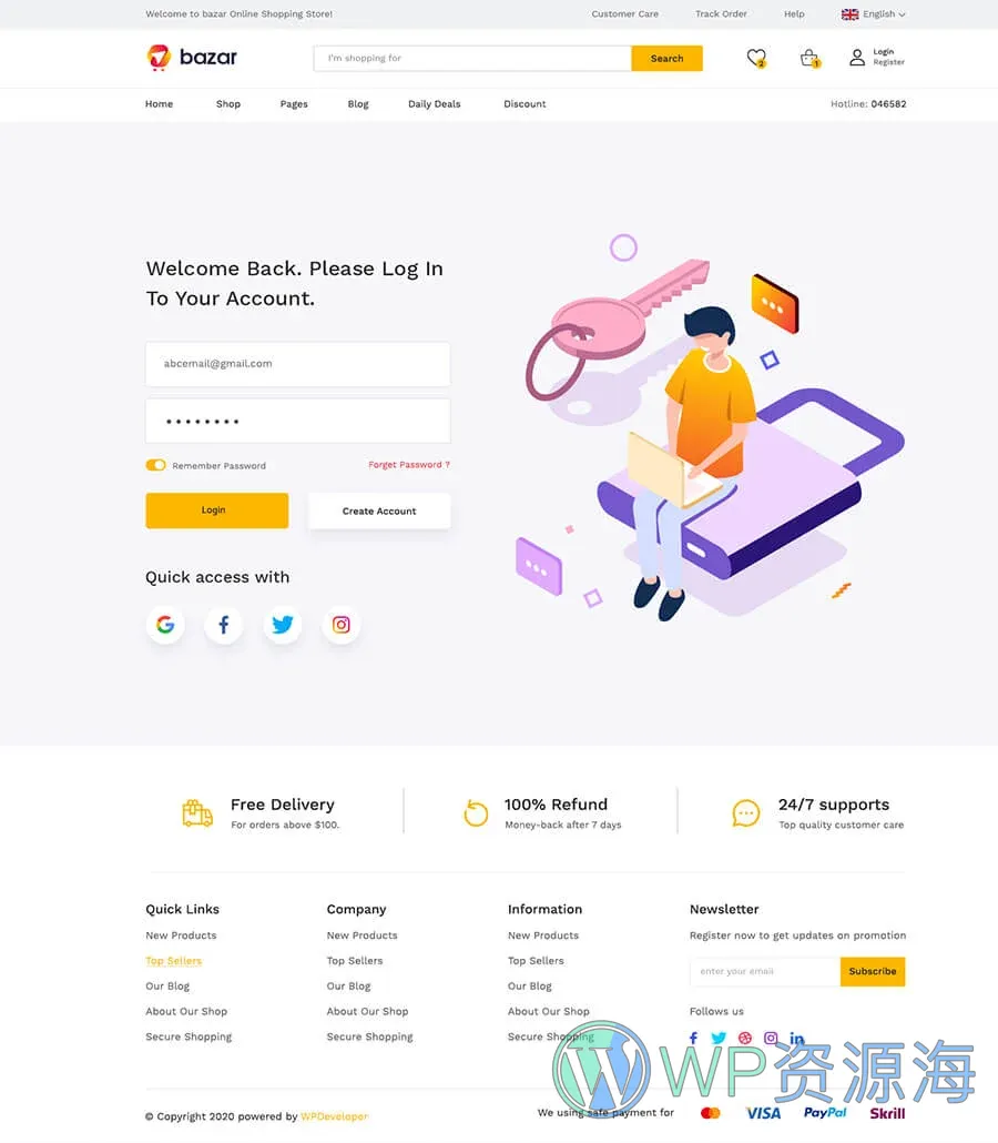 多商户Elementor网站模板_一键导入快速建站插图11-WP资源海 Bazar Login Page