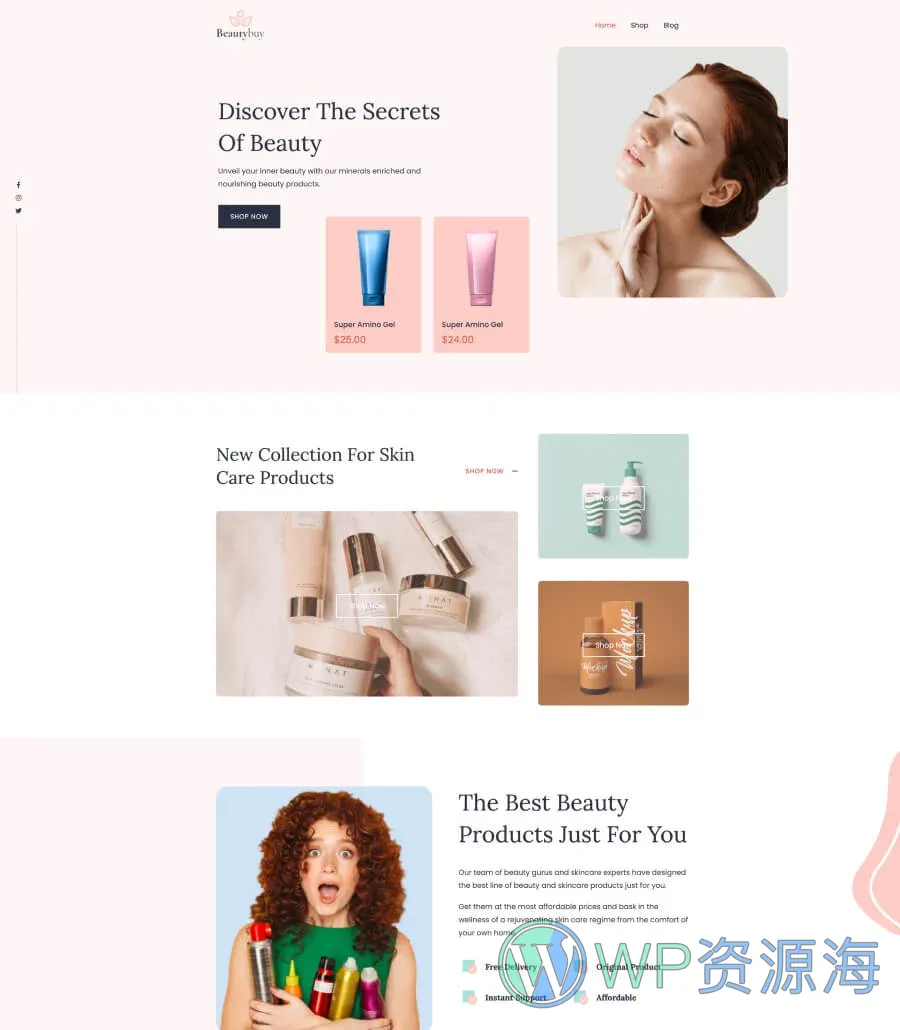 美容化妆品Gutenberg网站模板_一键导入快速建站插图1-WP资源海 BeautyBuy Home Page For Gutenberg