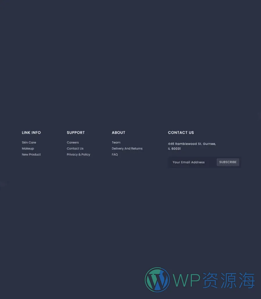 美容化妆品Gutenberg网站模板_一键导入快速建站插图7-WP资源海 BeautyBuy Footer Section For Gutenberg