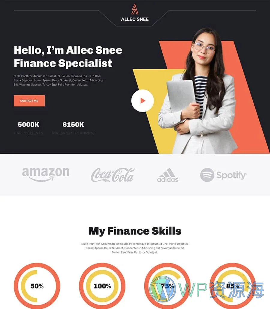 个人理财顾问Elementor网站模板_一键导入快速建站插图4-WP资源海 Allec Snee Contact Section
