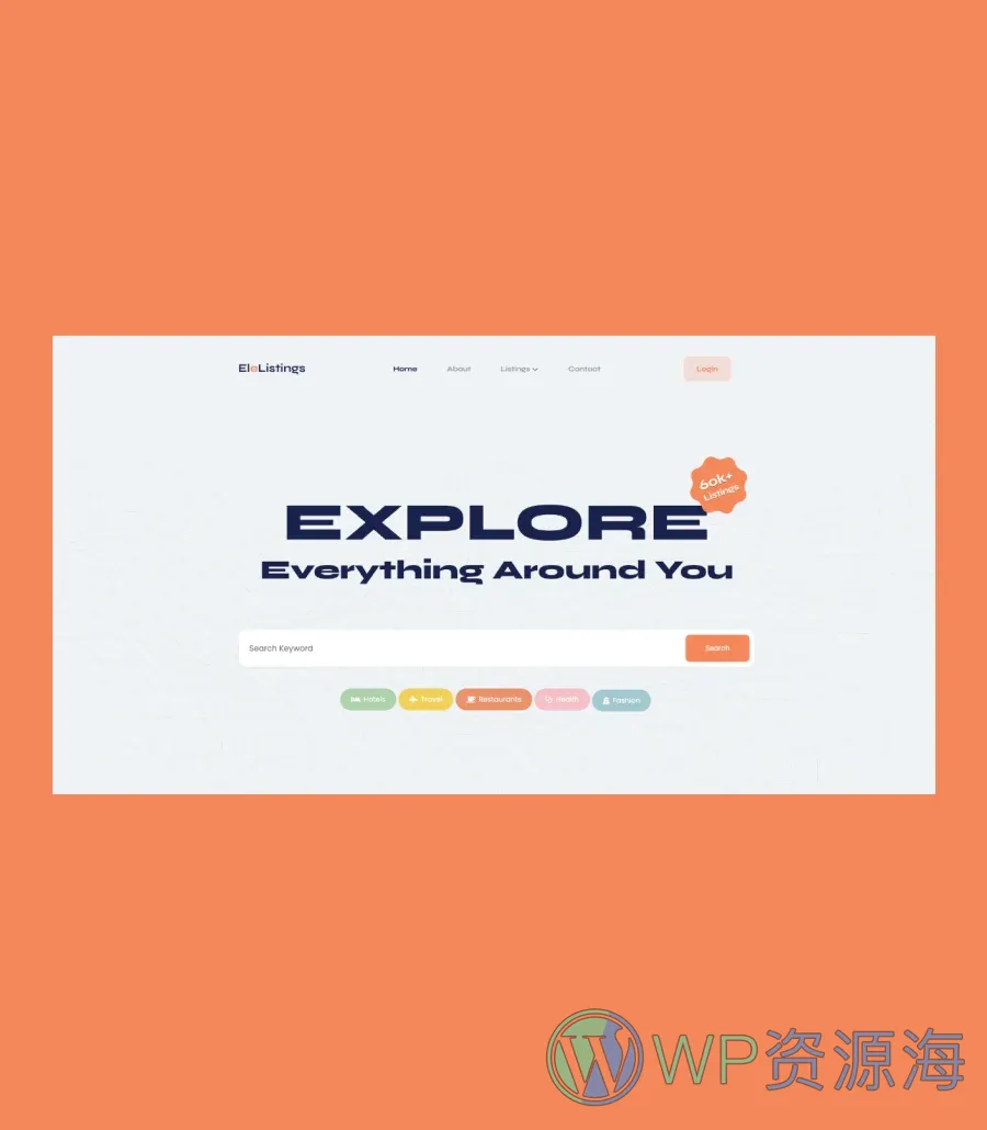 黄页与目录Gutenberg网站模板_一键导入快速建站插图6-WP资源海 EleListings Banner Section For Gutenberg