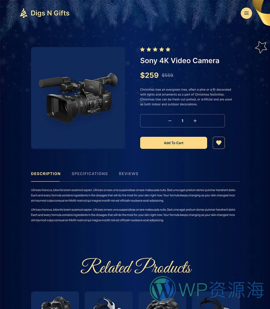 圣诞礼品店Elementor网站模板_一键导入快速建站插图3-WP资源海 Digs N Gifts Product Details Page