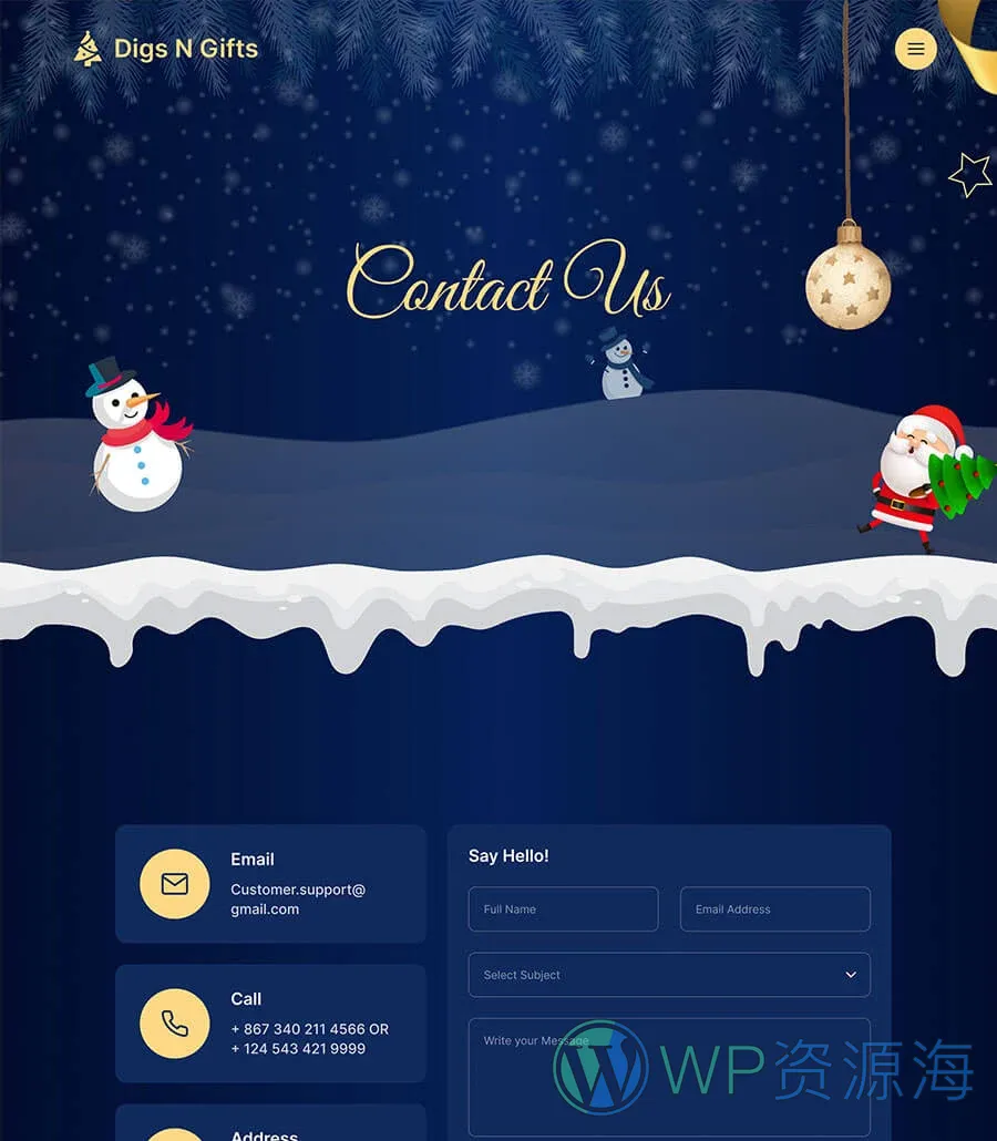 圣诞礼品店Elementor网站模板_一键导入快速建站插图5-WP资源海 Digs N Gifts Contact Page