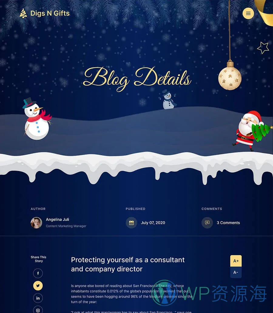 圣诞礼品店Elementor网站模板_一键导入快速建站插图7-WP资源海 Digs N Gifts Blog Details Page