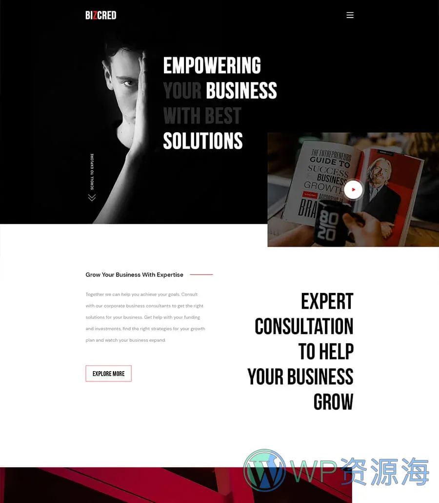企业商务Elementor网站模板_一键导入快速建站插图2-WP资源海 BizCred Header