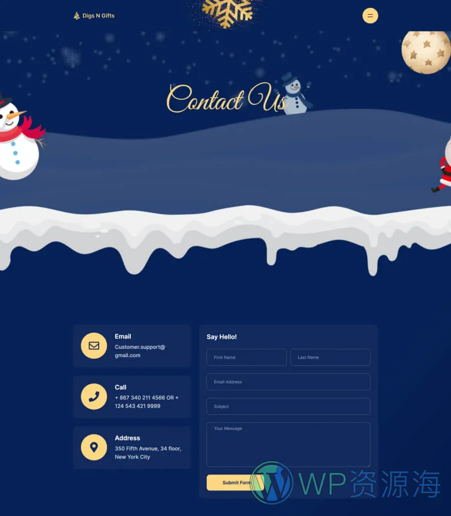 快速建站Gutenberg网站模板_一键导入快速建站插图3-WP资源海 Digs N Gifts Contact Page For Gutenberg