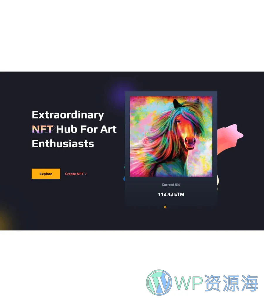NFT项目企业Gutenberg网站模板_一键导入快速建站插图7-WP资源海 NFTLibrary Hero Section with Slider For Gutenberg