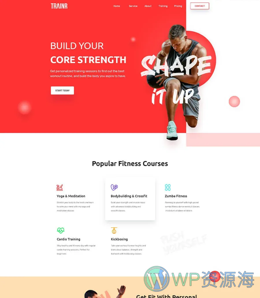 个人健身教练Elementor网站模板_一键导入快速建站插图1-WP资源海 Trainr Landing Page