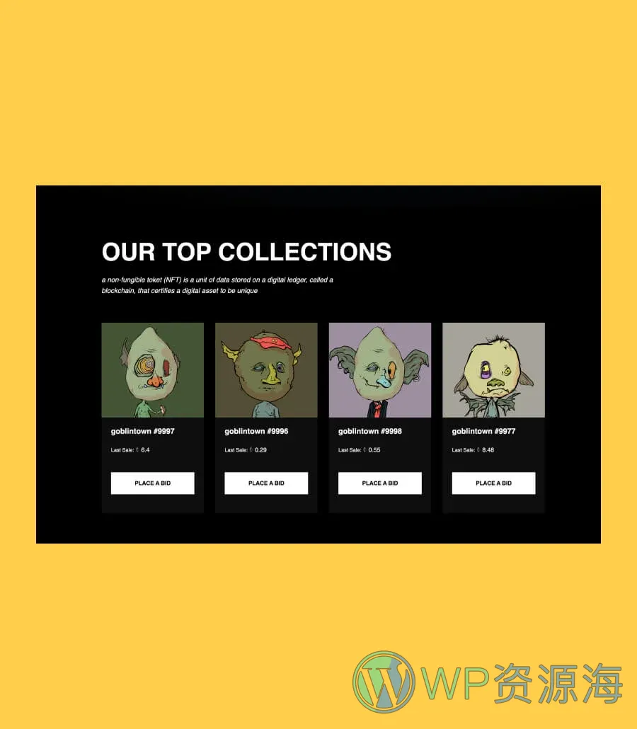NFT项目机构Gutenberg网站模板_一键导入快速建站插图8-WP资源海 NFToken Collection Section For Gutenberg
