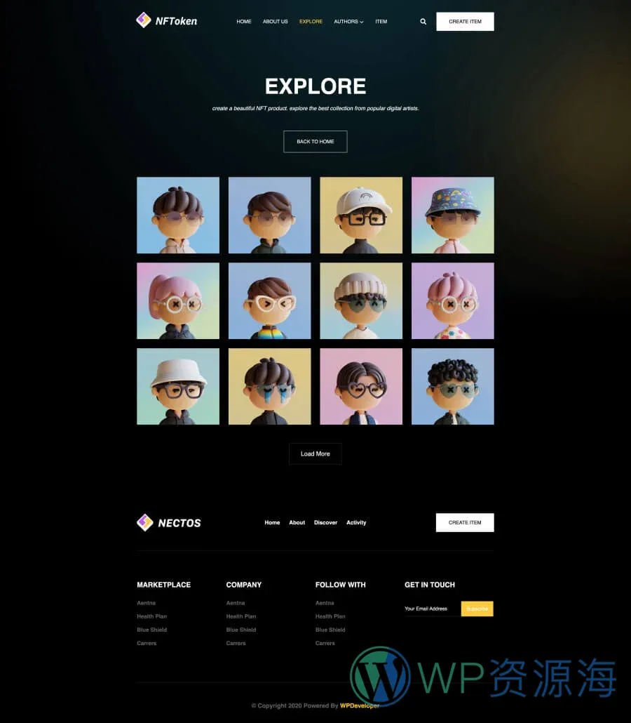 NFT项目机构Gutenberg网站模板_一键导入快速建站插图5-WP资源海 NFToken Explore Page For Gutenberg