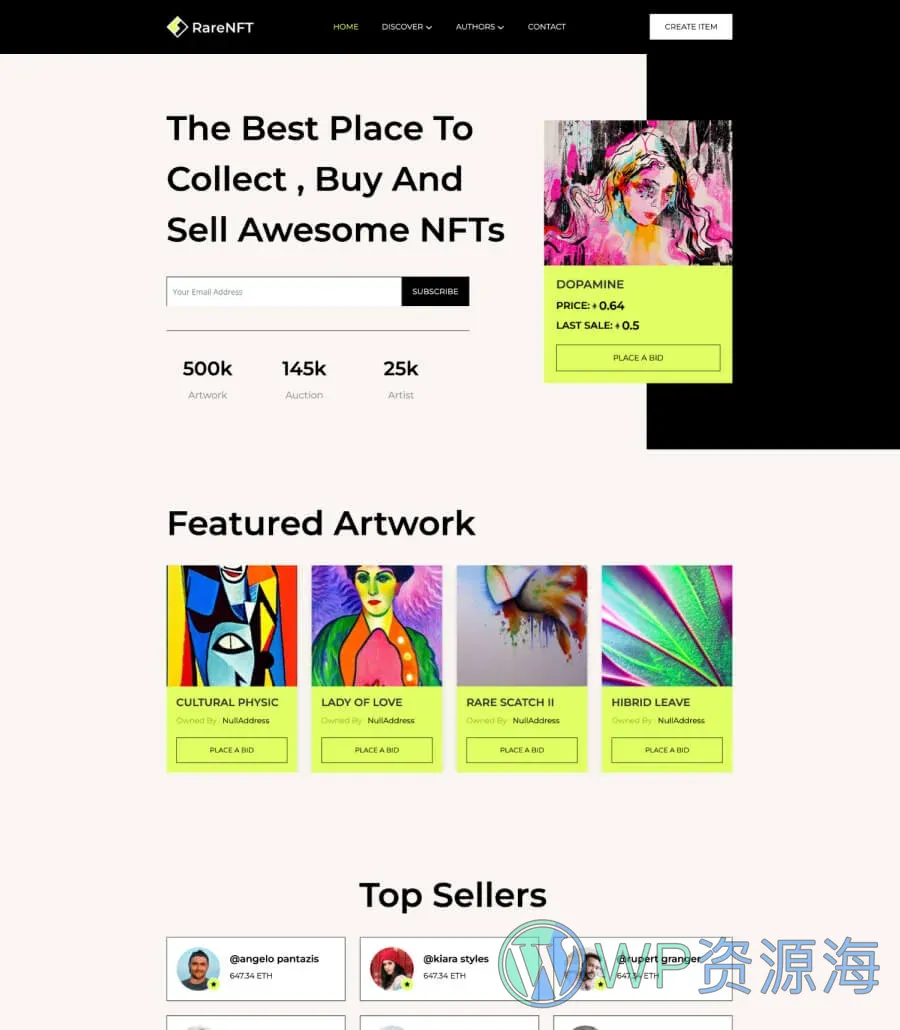 NFT项目机构Gutenberg网站模板_一键导入快速建站插图1-WP资源海 RareNFT Home Page For Gutenberg