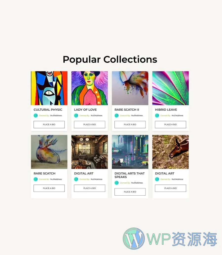 NFT项目机构Gutenberg网站模板_一键导入快速建站插图8-WP资源海 RareNFT Popular NFT Collection Section For Gutenberg