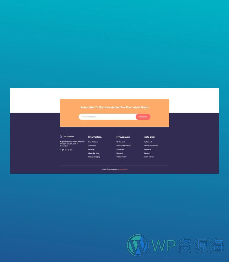 CrunchDealz Footer Section For Gutenberg