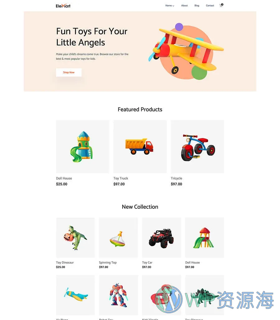 电商Gutenberg网站模板_一键导入快速建站插图4-WP资源海 EleMart Home Toys For Gutenberg