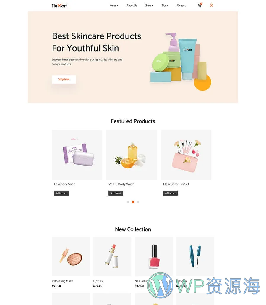 电商Gutenberg网站模板_一键导入快速建站插图2-WP资源海 EleMart Home Beauty For Gutenberg