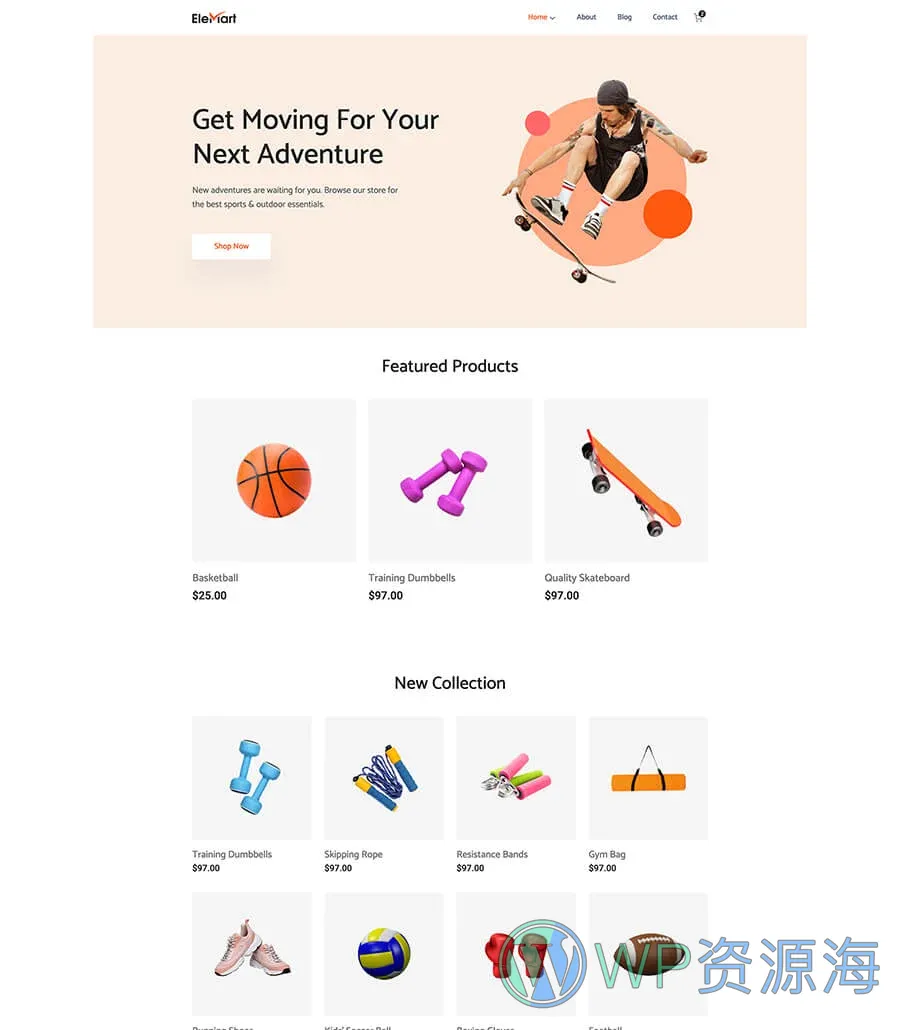 电商Gutenberg网站模板_一键导入快速建站插图1-WP资源海 EleMart Home Sports For Gutenberg