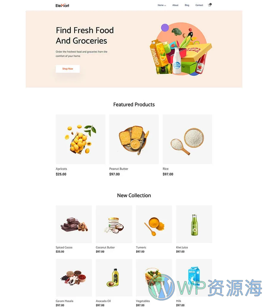 电商Gutenberg网站模板_一键导入快速建站插图5-WP资源海 EleMart Home Food For gutenberg