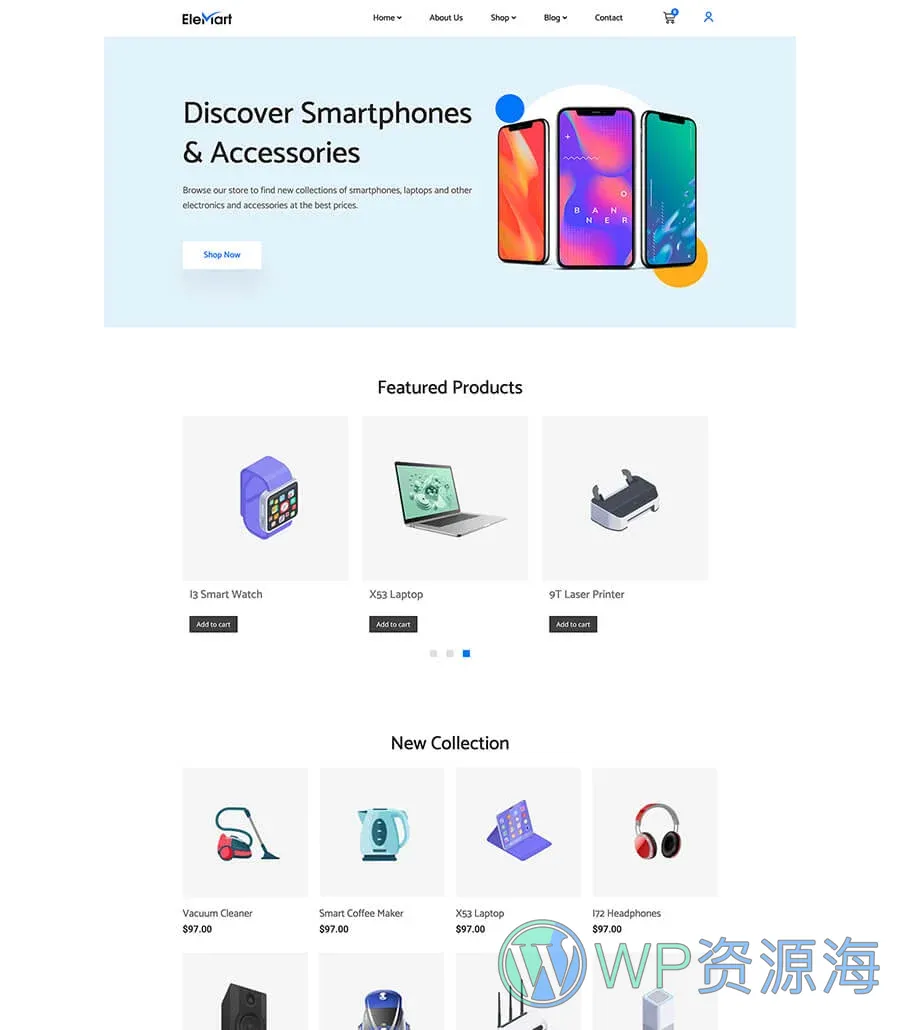 电商Gutenberg网站模板_一键导入快速建站插图6-WP资源海 EleMart Home Electronics For Gutenberg