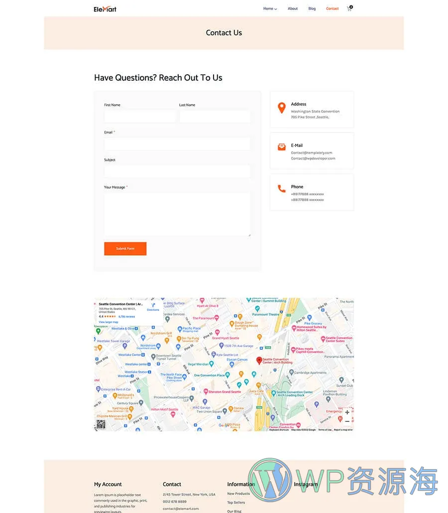电商Gutenberg网站模板_一键导入快速建站插图9-WP资源海 EleMart Contact Page For Gutenberg