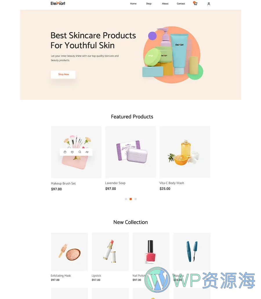 整站电商Elementor网站模板_一键导入快速建站插图1-WP资源海 EleMart Home Beauty Health