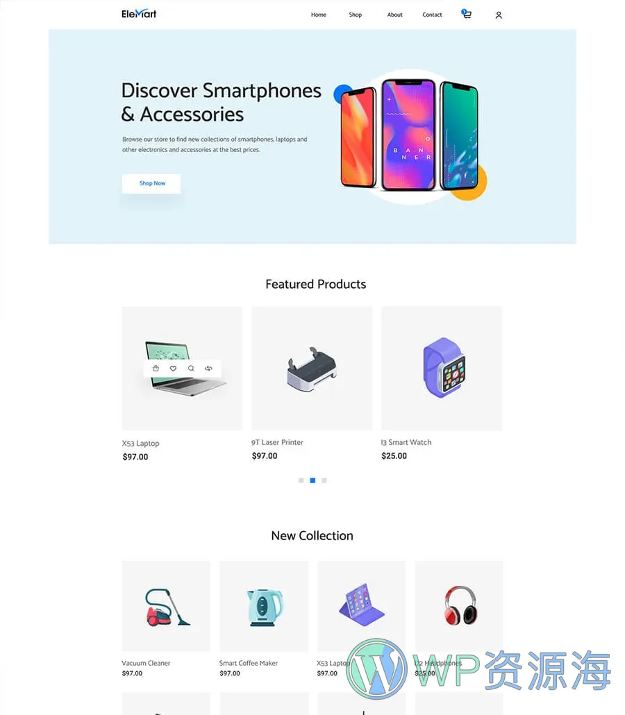 整站电商Elementor网站模板_一键导入快速建站插图2-WP资源海 EleMart Home Electronics