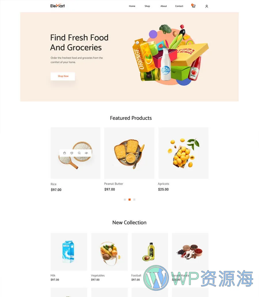 整站电商Elementor网站模板_一键导入快速建站插图5-WP资源海 EleMart Home Grocery
