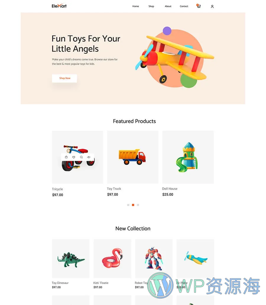 整站电商Elementor网站模板_一键导入快速建站插图7-WP资源海 EleMart Home Toys