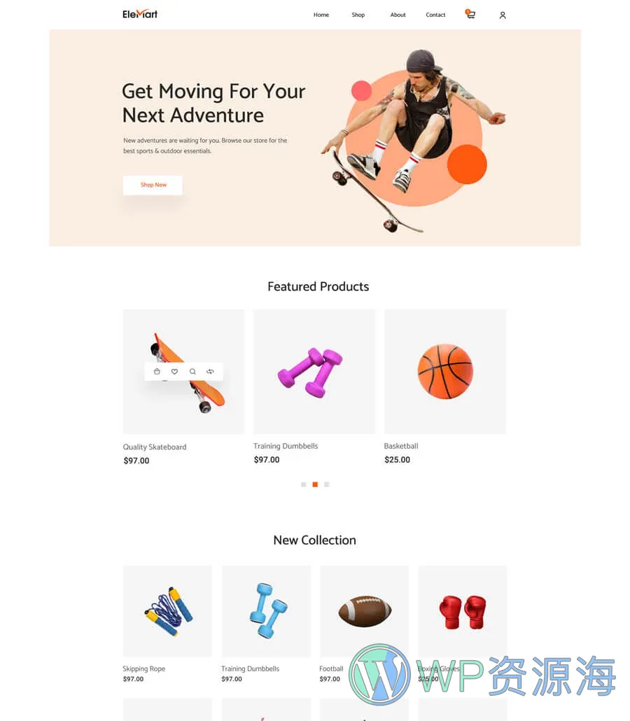整站电商Elementor网站模板_一键导入快速建站插图6-WP资源海 EleMart Home Sports
