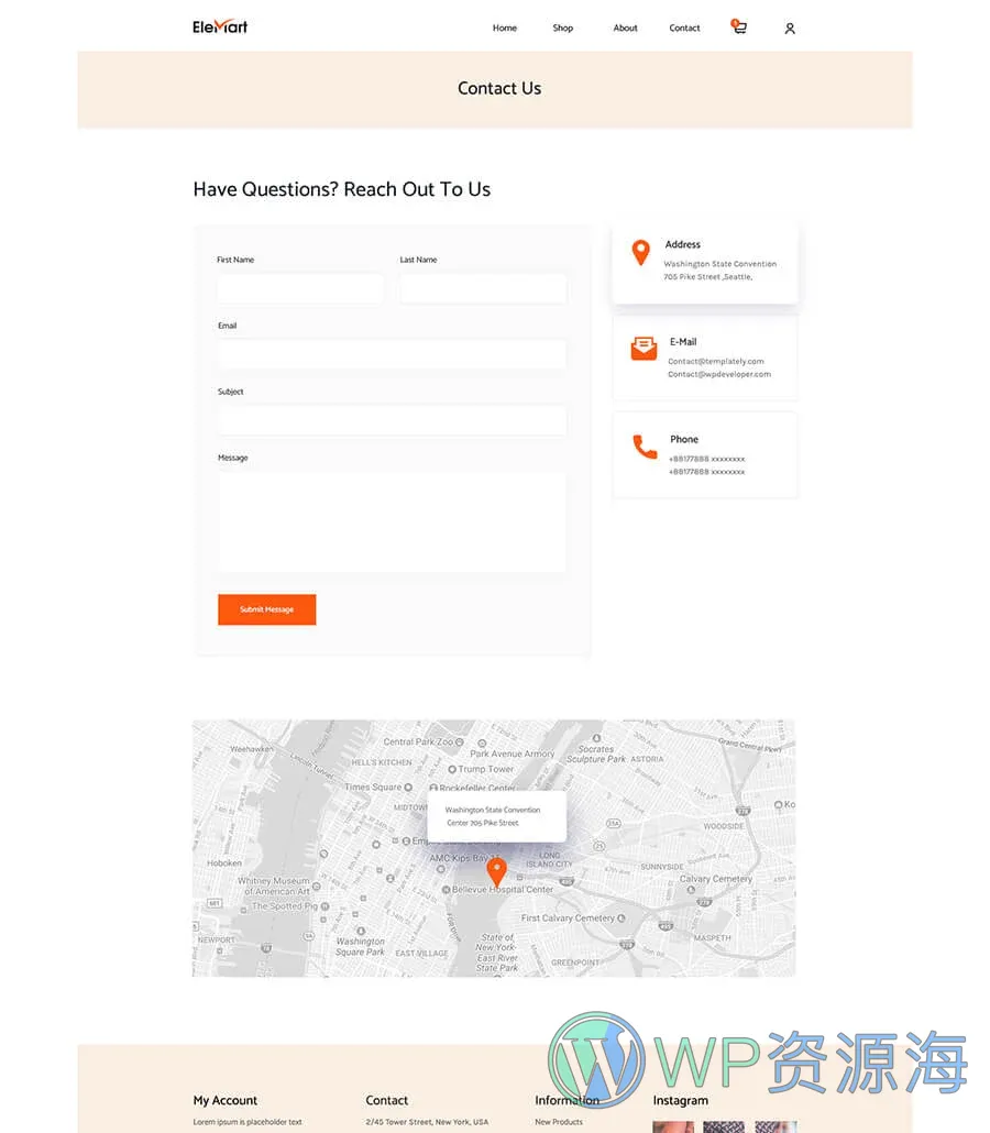 整站电商Elementor网站模板_一键导入快速建站插图10-WP资源海 EleMart Contact