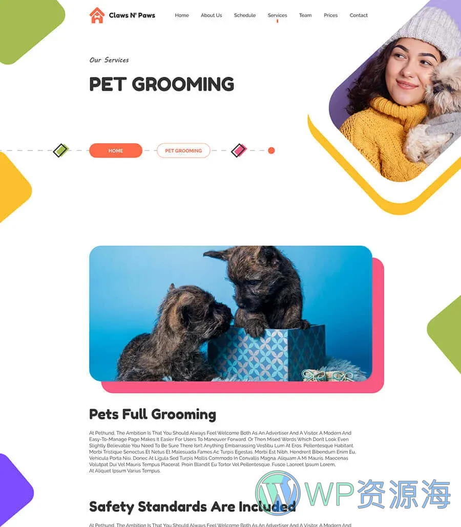 宠物服务Elementor网站模板_一键导入快速建站插图2-WP资源海 Claws & Paws Service Details Page