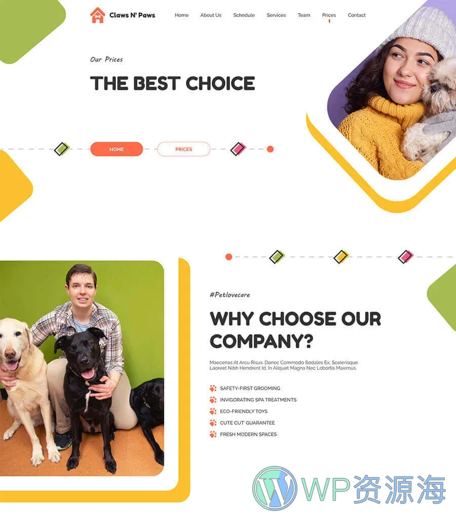 宠物服务Elementor网站模板_一键导入快速建站插图8-WP资源海 Claws & Paws Prices Page