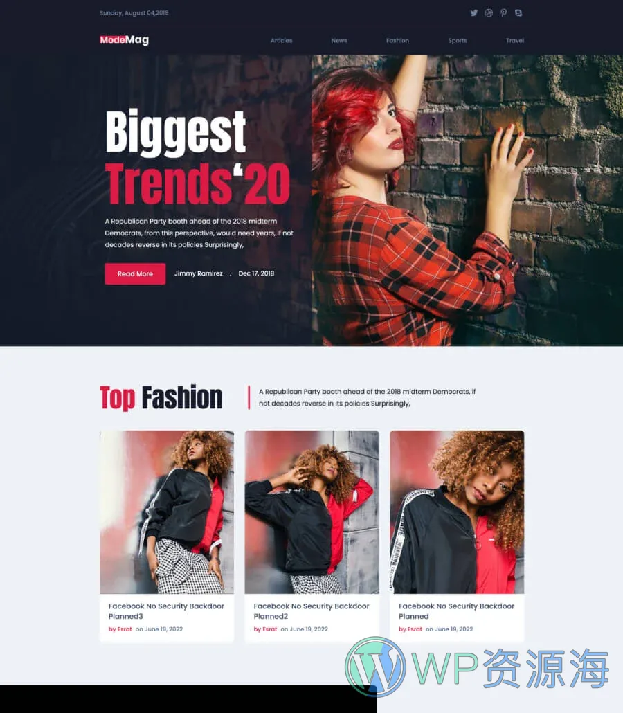 时尚杂志Gutenberg网站模板_一键导入快速建站插图1-WP资源海 Modemag Landing Page For Gutenberg