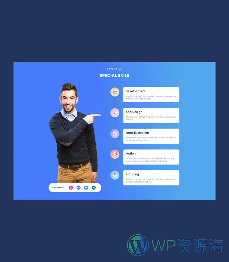 简历作品集Gutenberg网站模板_一键导入快速建站插图7-WP资源海 CVTemple Skills Section For Gutenberg