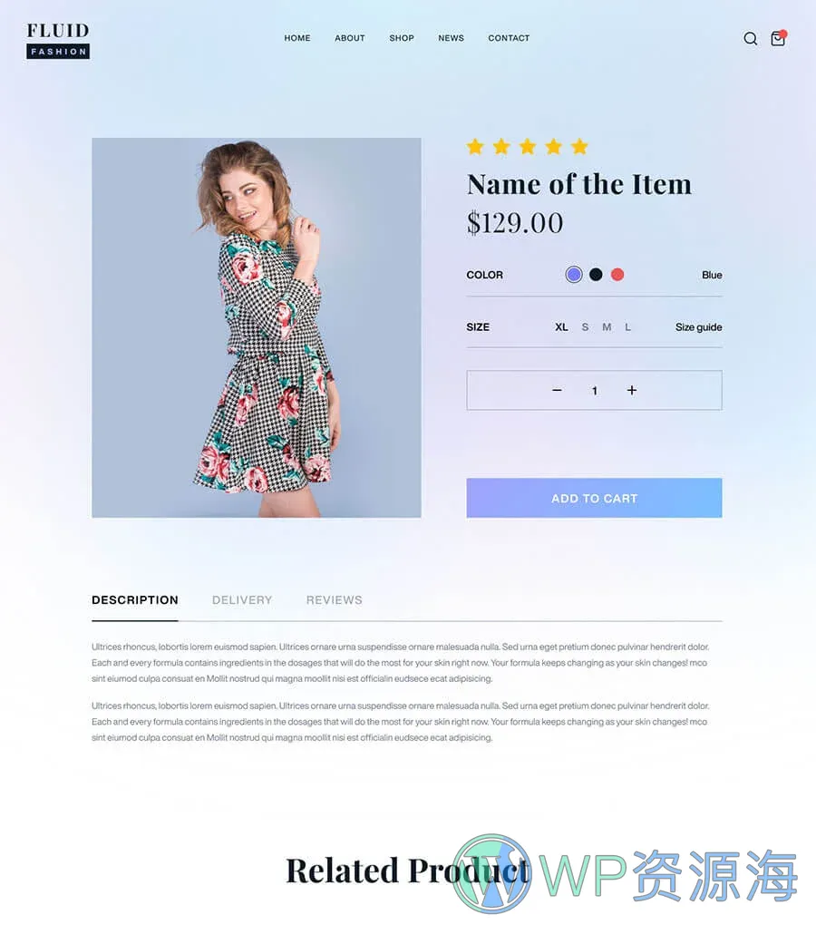 WooCommerce 服装店Elementor网站模板_一键导入快速建站插图2-WP资源海 Fluid Fashion Product Details Page