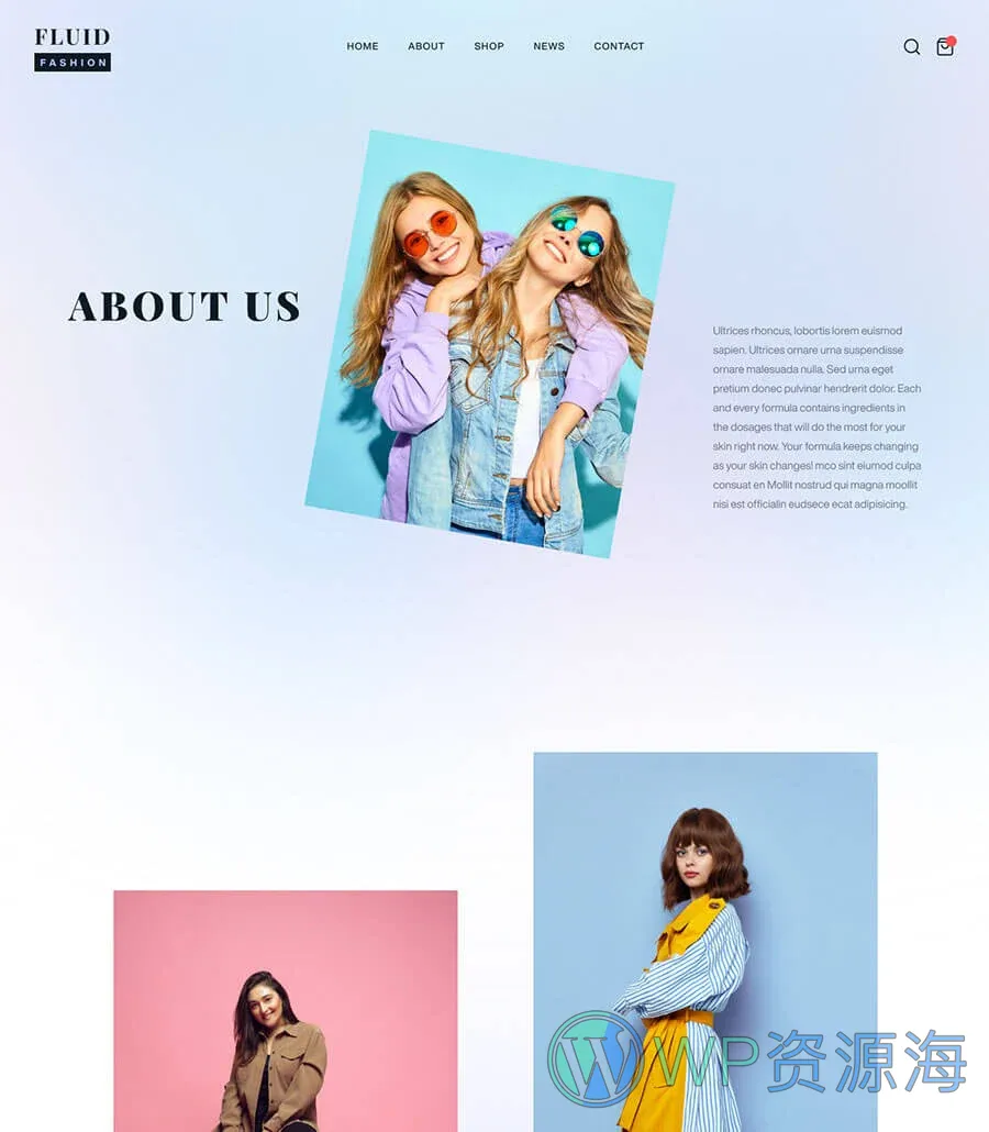 WooCommerce 服装店Elementor网站模板_一键导入快速建站插图3-WP资源海 Fluid Fashion About Page