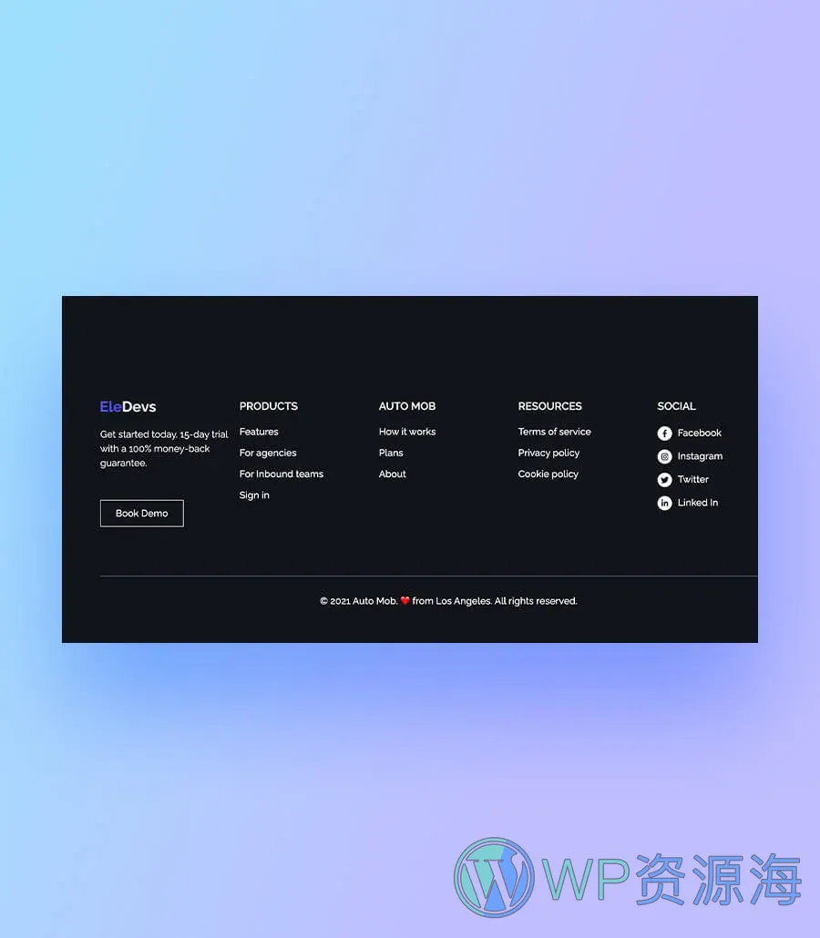 软件开发企业Gutenberg网站模板_一键导入快速建站插图3-WP资源海 EleDevs Footer Section For Gutenberg