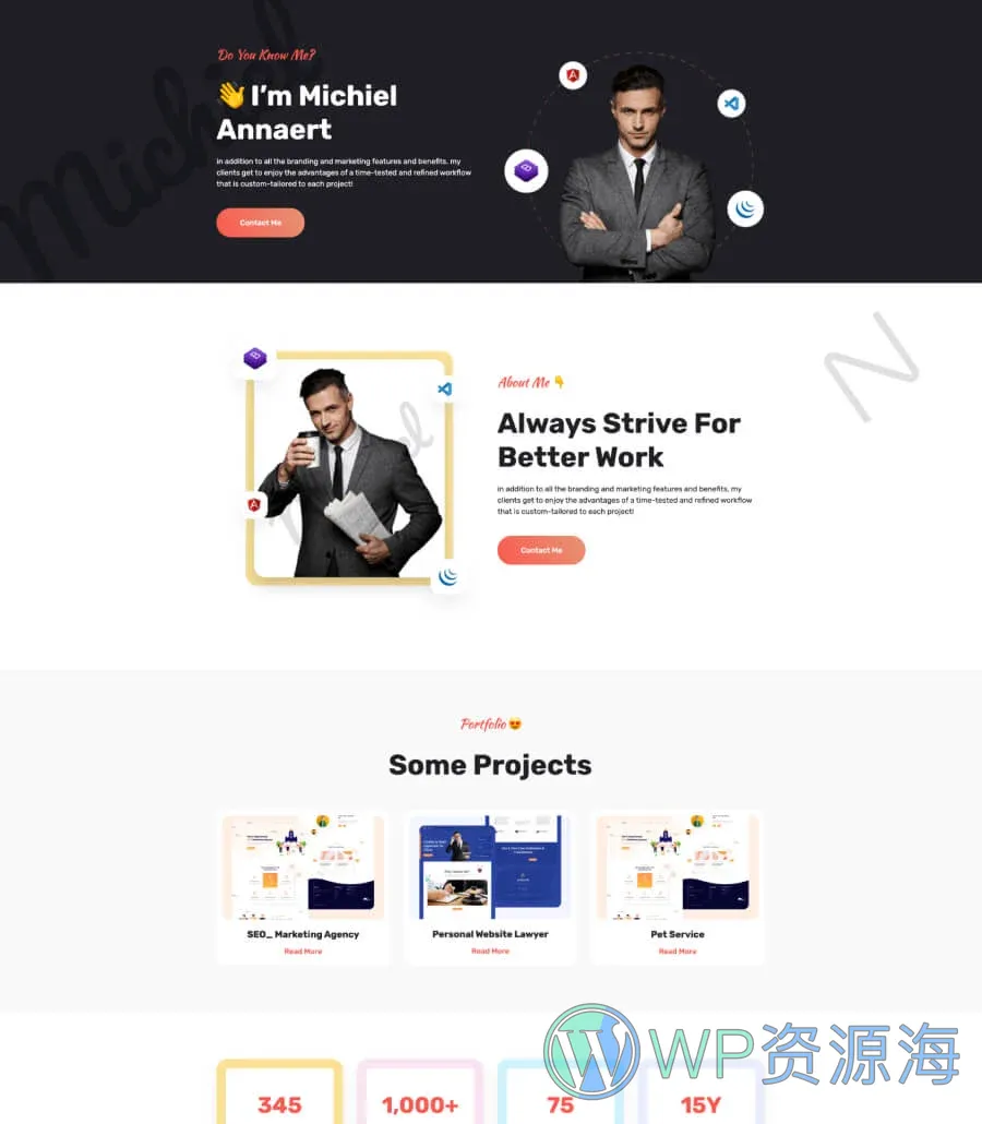 Web 开发者个人Gutenberg网站模板_一键导入快速建站插图1-WP资源海 Michiel Home Page For Gutenberg