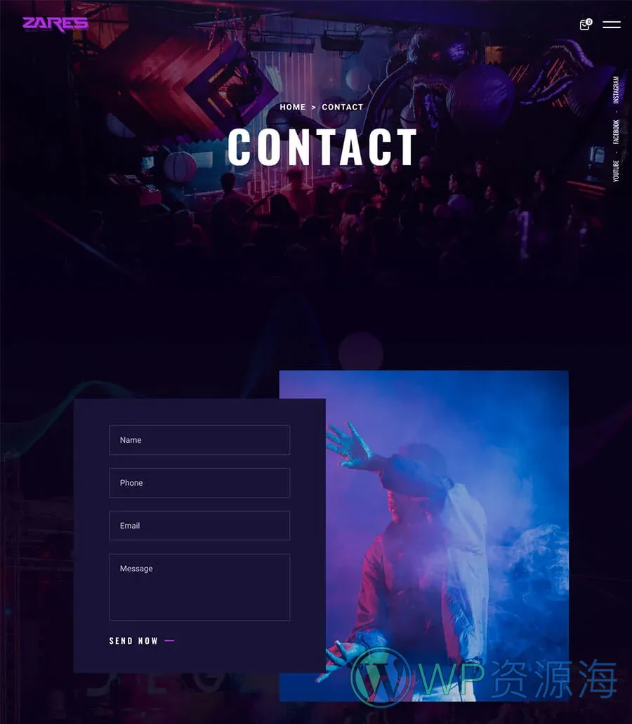 音乐乐队Elementor网站模板_一键导入快速建站插图4-WP资源海 Zares Contact Page